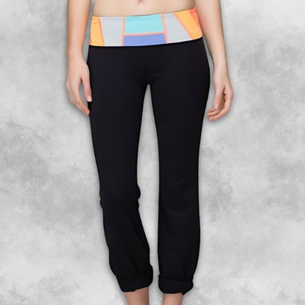 Lululemon Yoga Pants Medium-Rise Colorful Stretchable Waistband Black Women's  2